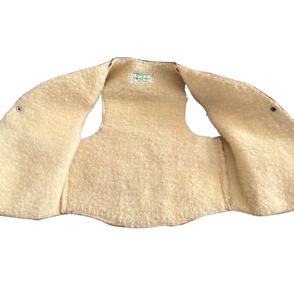 Vintage Genuine Leather Shearling Lined Vest Hecho En Mexico Size 10 Brown & Tan - Picture 3 of 5